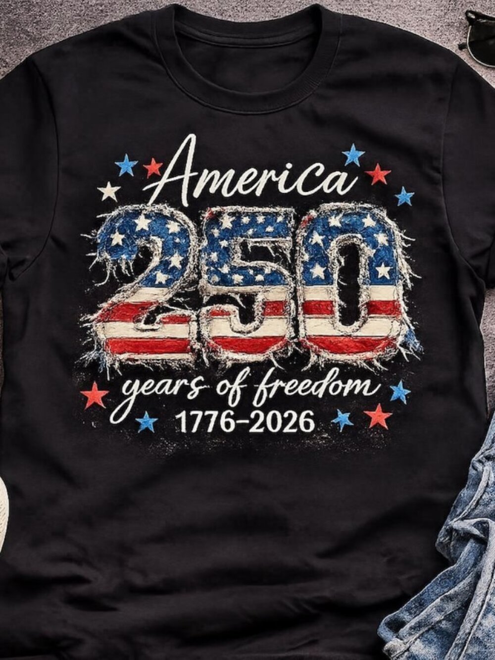 250th Anniversary Faux Patchwork USA Shirt America Shirt